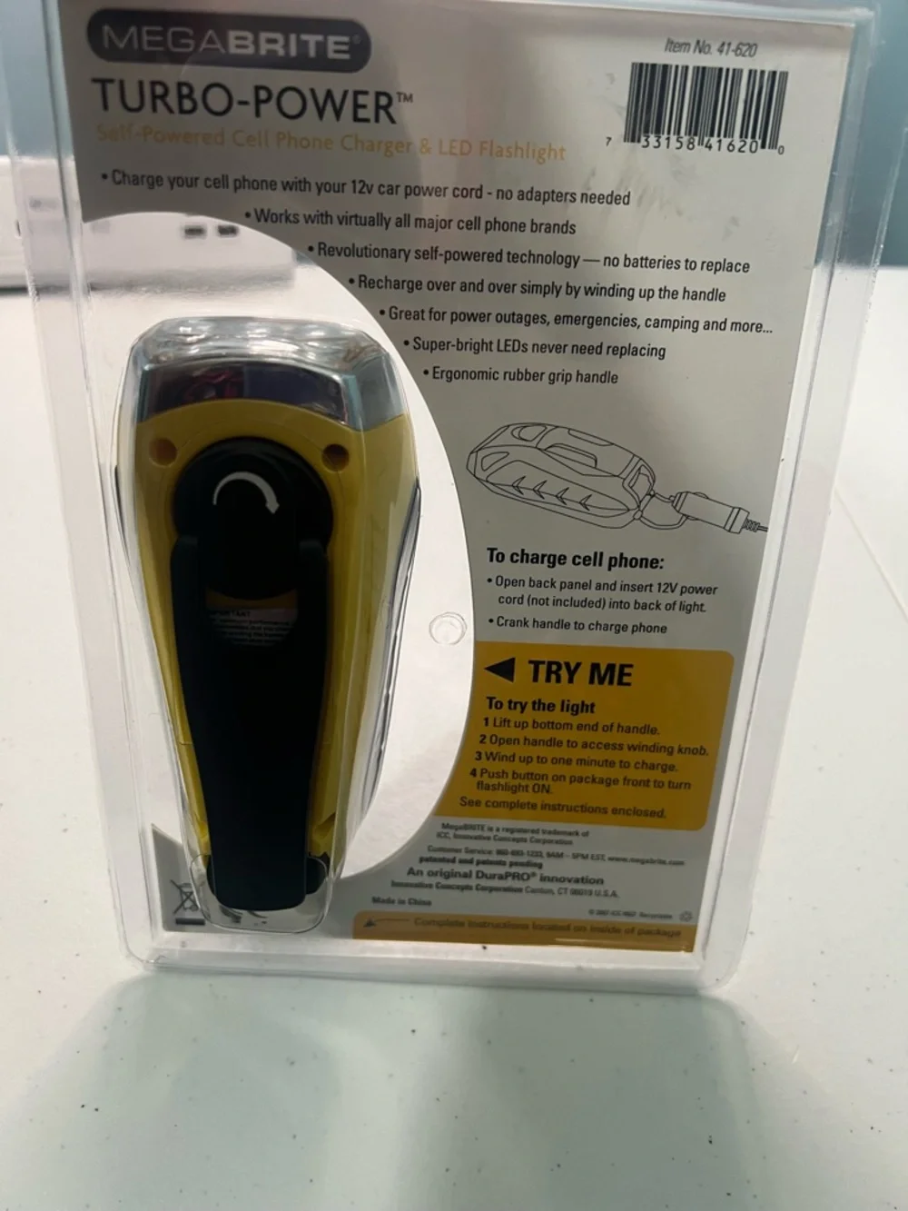 Turbo-Power Self-Powered Cell Phone Charger & LED Flashlight - Yellow